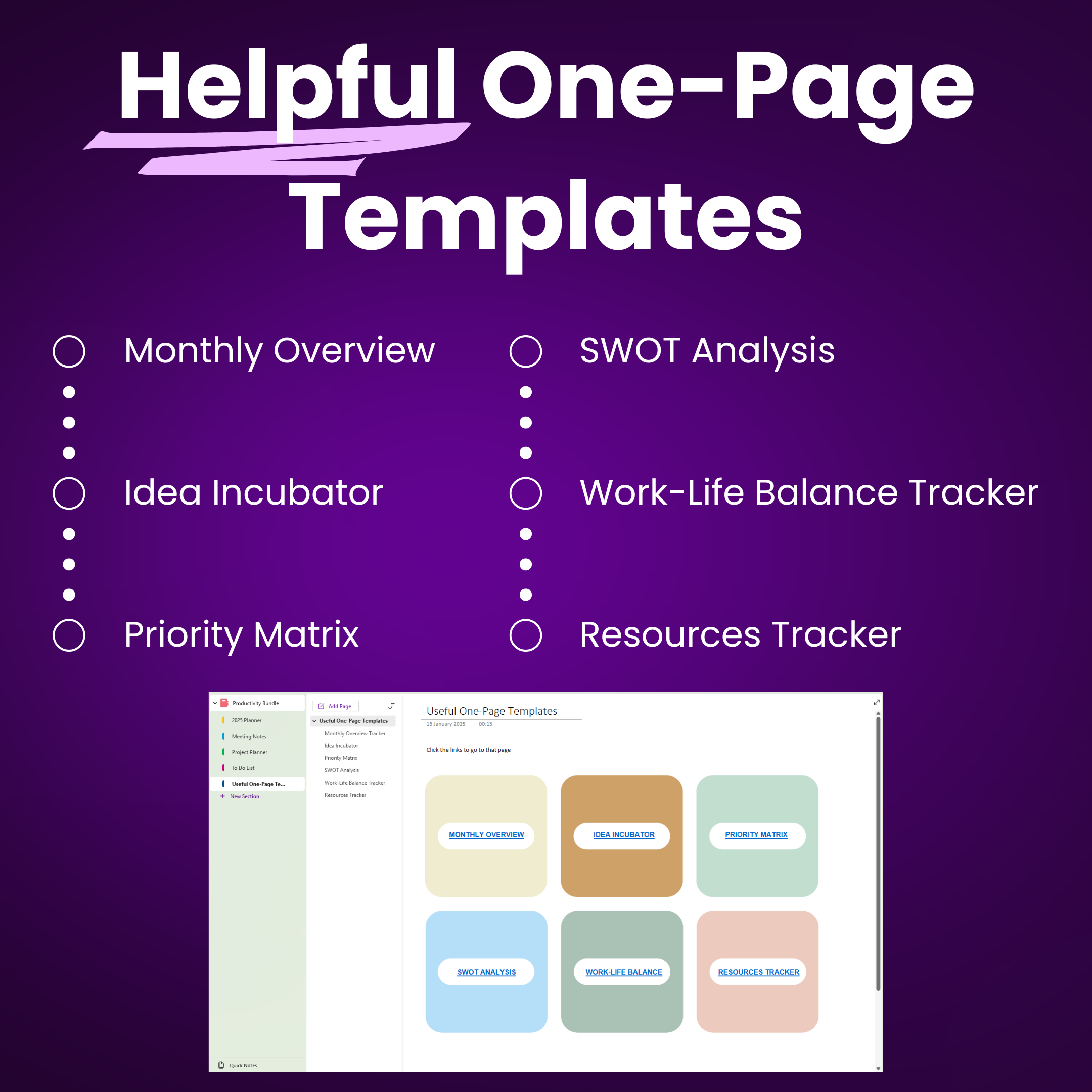 OneNote Productivity Templates Bundle 2025 & 2026