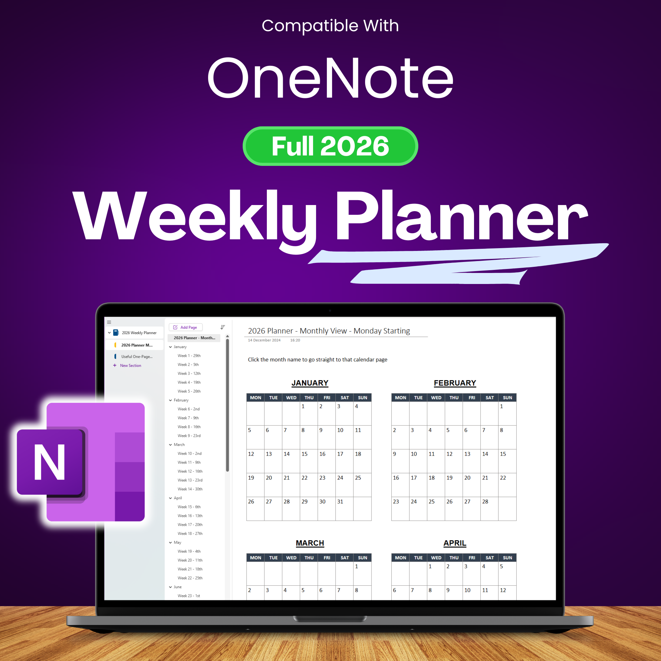 OneNote 2026 Weekly Planner