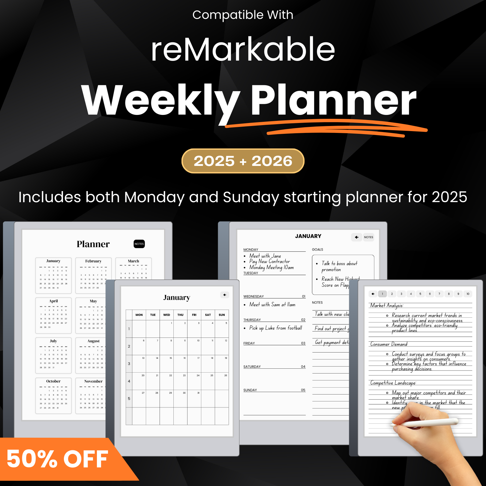 2025 + 2026 Weekly Planner for reMarkable