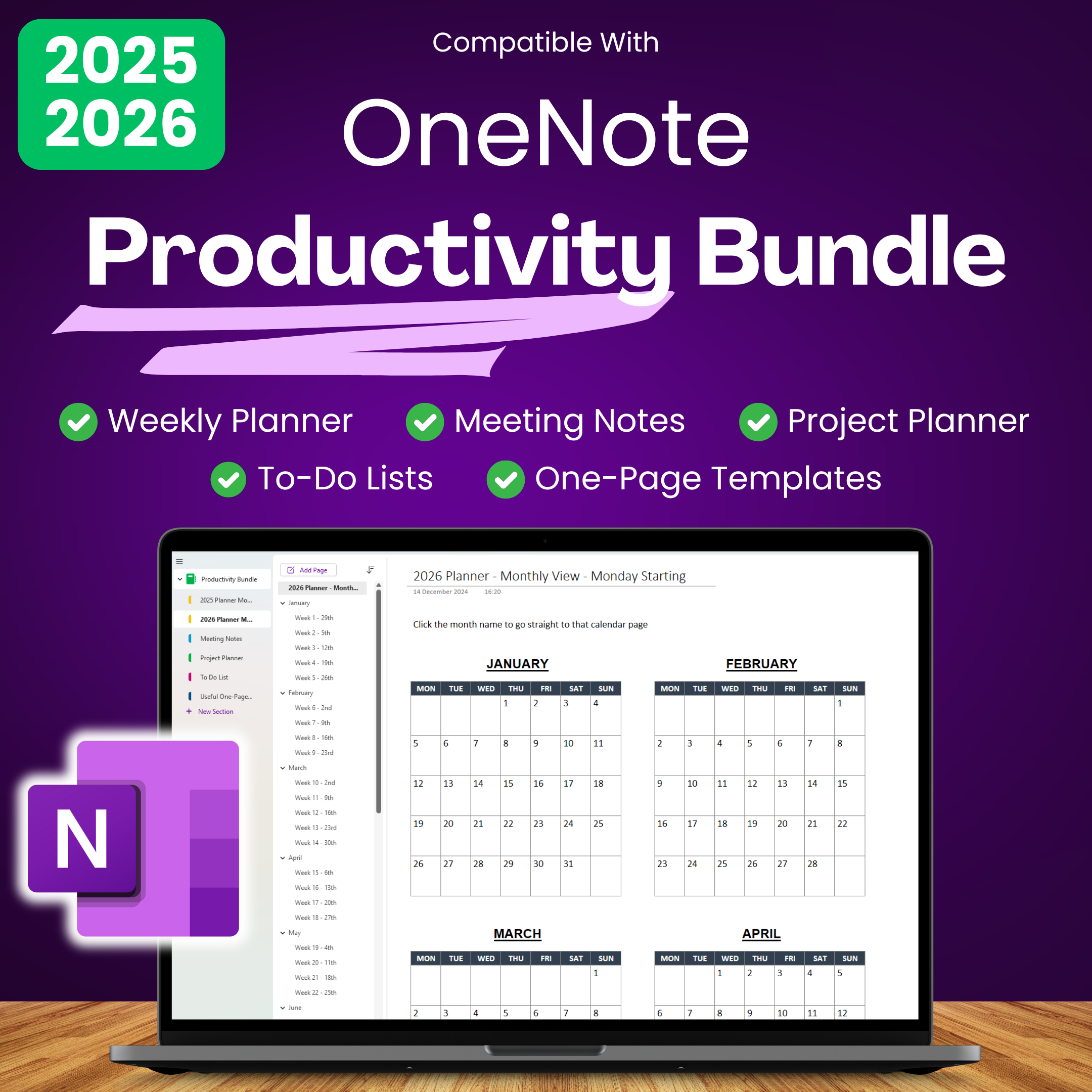 OneNote Productivity Templates Bundle 2025 & 2026