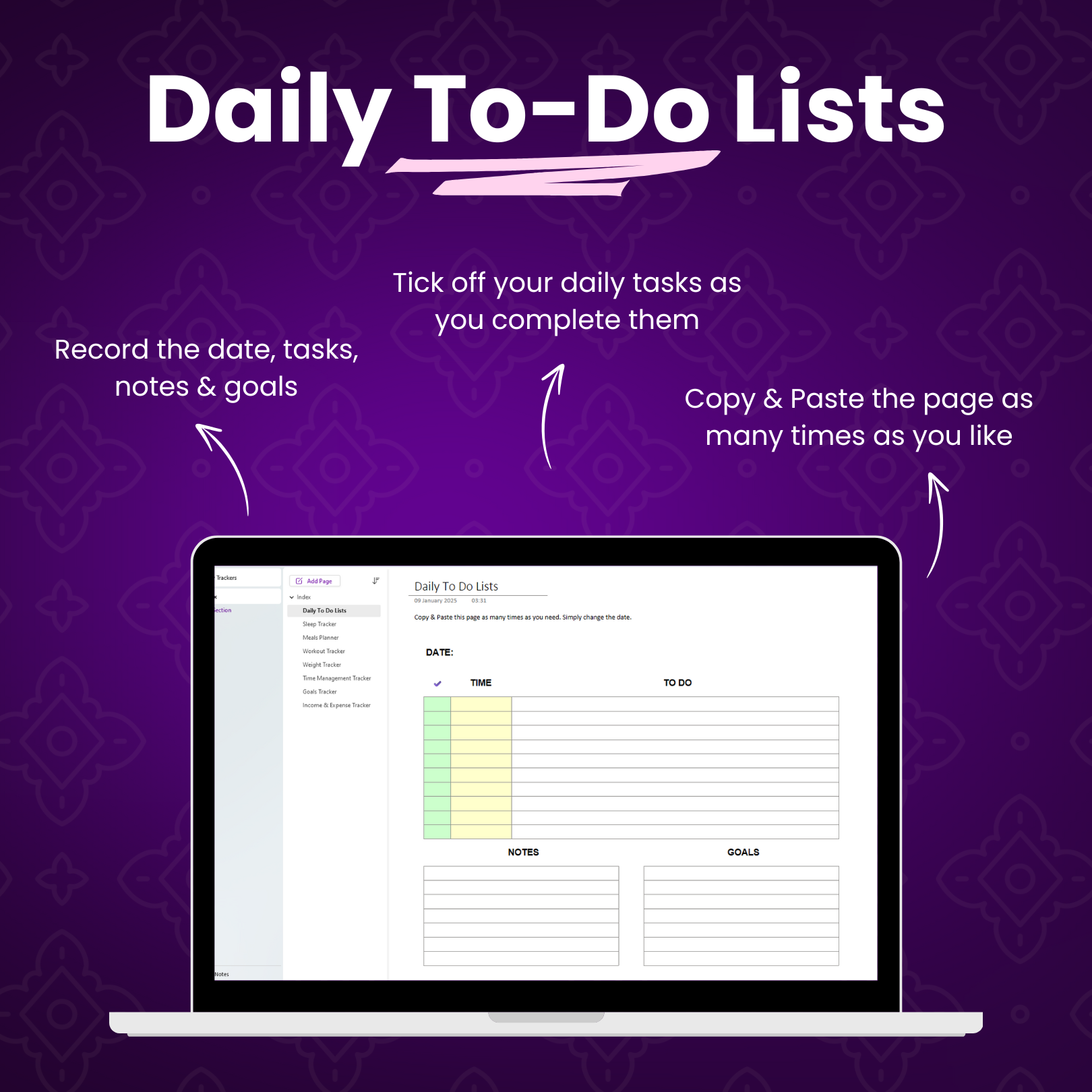 OneNote Daily Life Trackers Templates