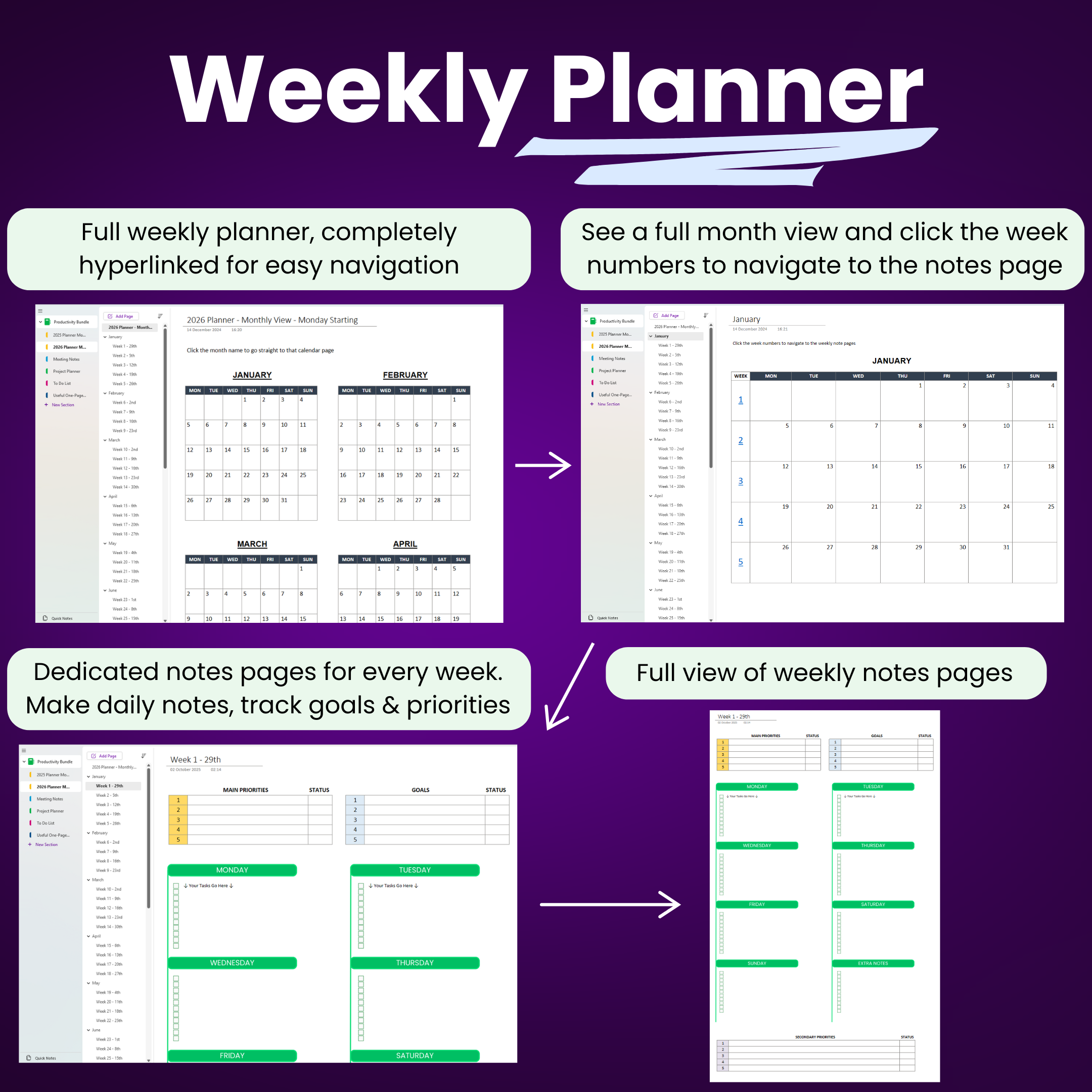 OneNote 2026 Weekly Planner
