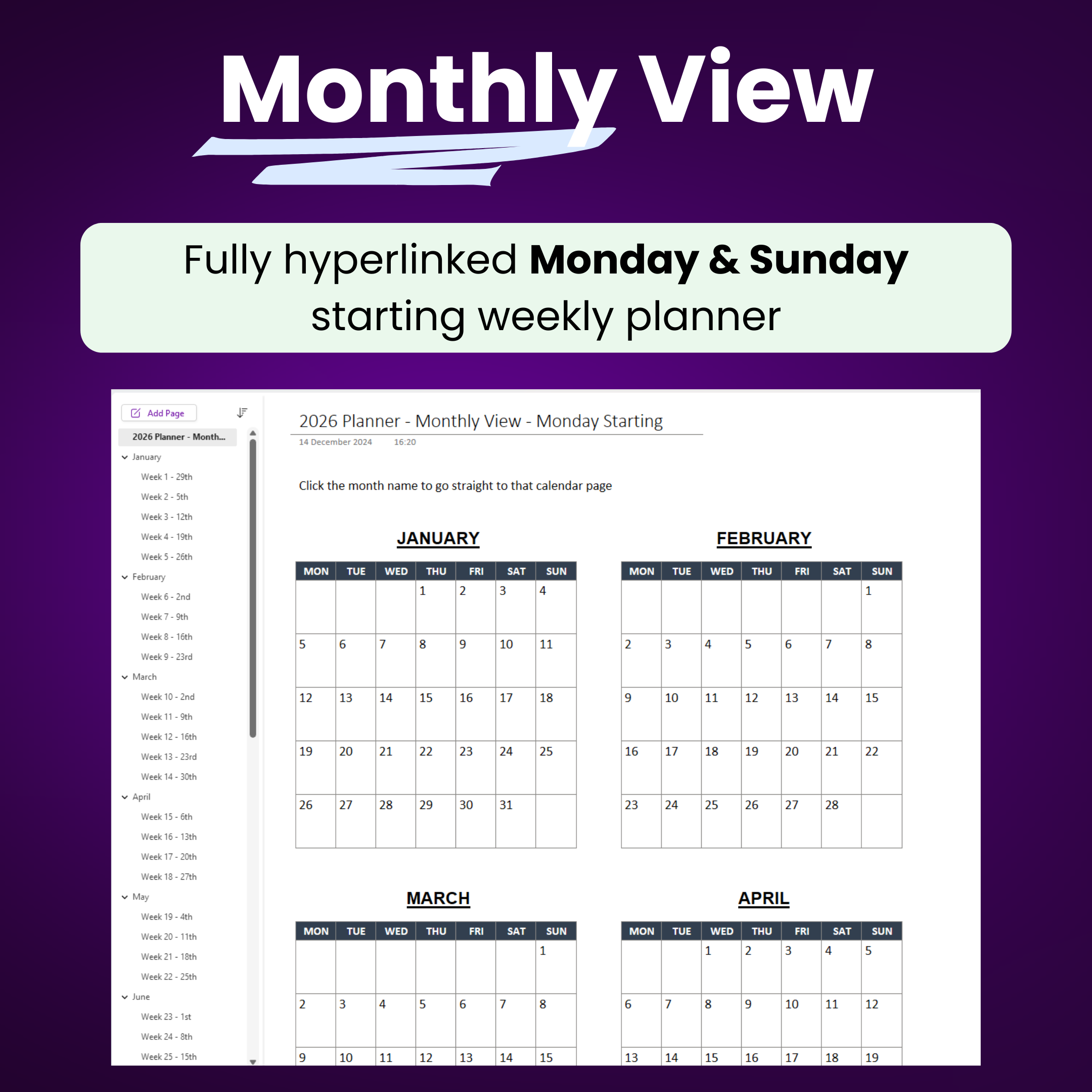 OneNote 2026 Weekly Planner
