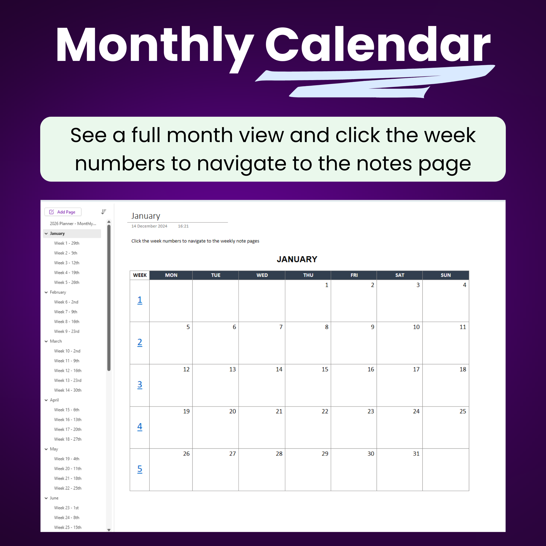 OneNote 2026 Weekly Planner