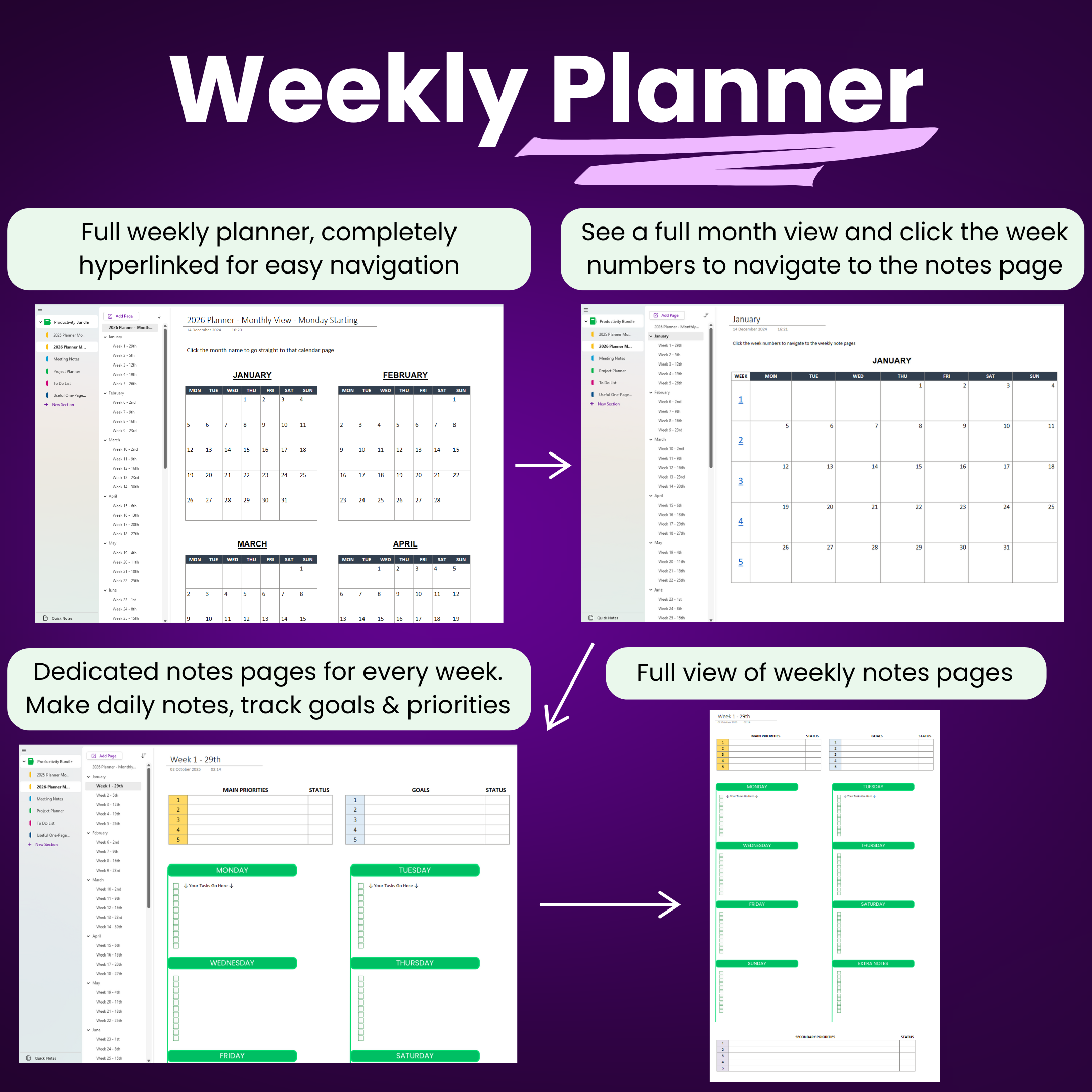 OneNote Productivity Templates Bundle 2025 & 2026