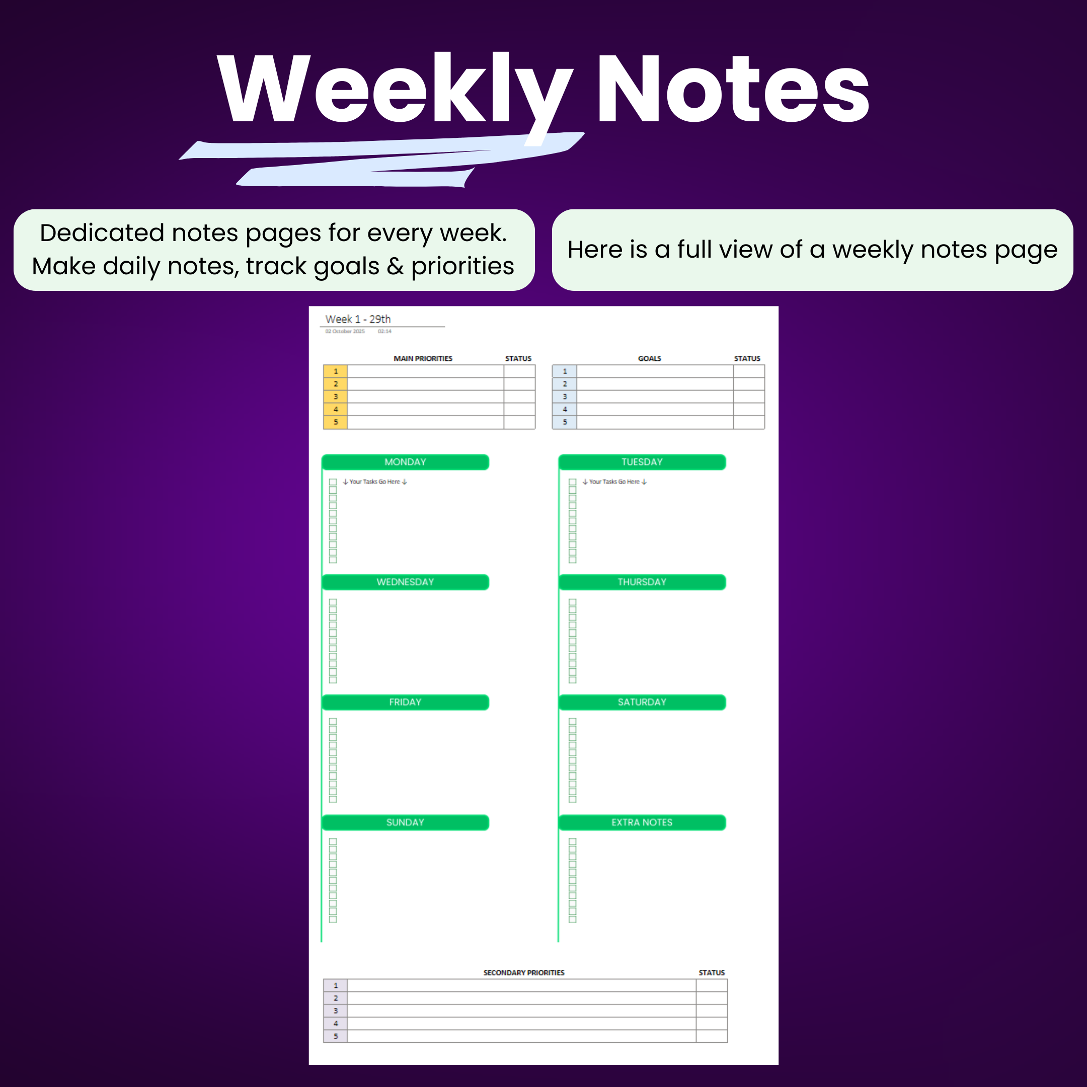 OneNote 2026 Weekly Planner